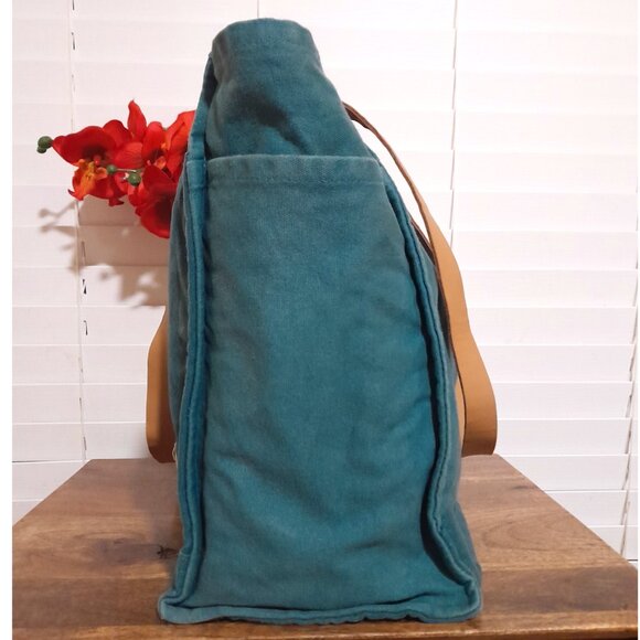 FEED Teal Canvas Shoulder Bag with Tan Straps - Picture 3 of 12